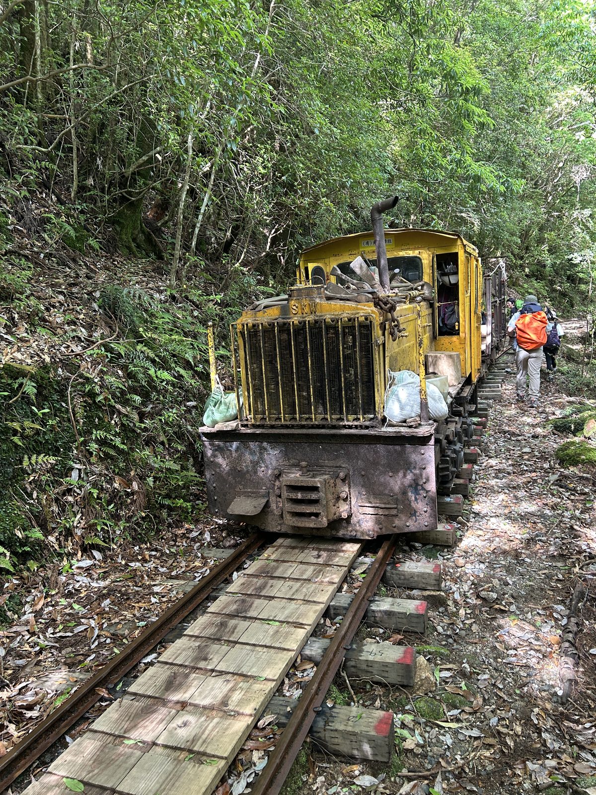屋久島登山道を走る整備用トロッコ車両